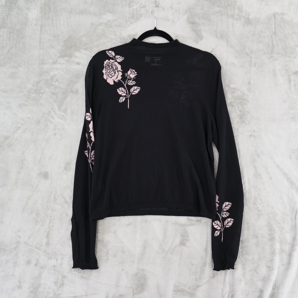 Black Rose-Embroidered Lightweight Sweater - Picture 6 of 16